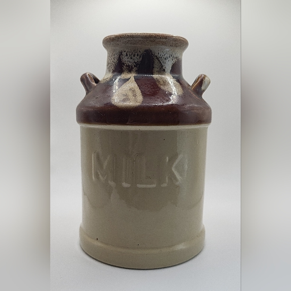 Vintage Two-Tone Stoneware “MILK” Pottery Jug